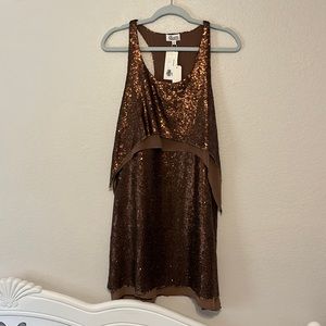 Glam sequin dress raw edge overlay brown